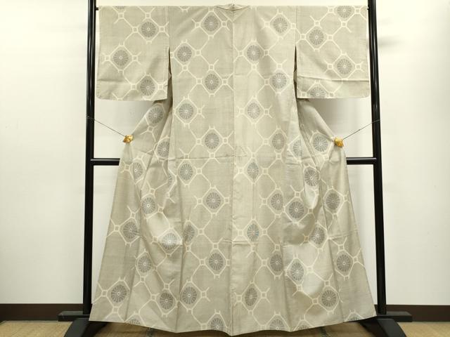 平和屋着物▽本場大島紬　白大島　単衣　蜀江菊文　正絹　逸品　CAAV9458ze