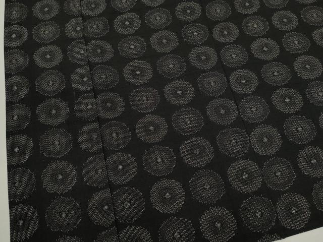 平和屋着物▽上質な紬　単衣　吉祥丸文　黒地　正絹　逸品　CAAV9462ze