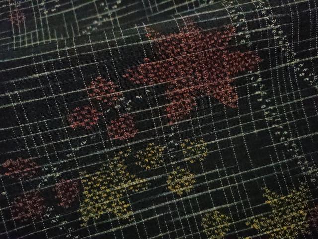 平和屋着物▽上質な紬 単衣 草木文 黒地 正絹 逸品 CAAV9464ze