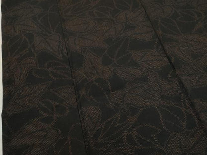 平和屋着物▽上質な紬　単衣　葉尽くし　黒地　正絹　逸品　CAAV9466ze