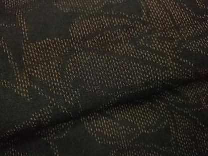 平和屋着物▽上質な紬　単衣　葉尽くし　黒地　正絹　逸品　CAAV9466ze