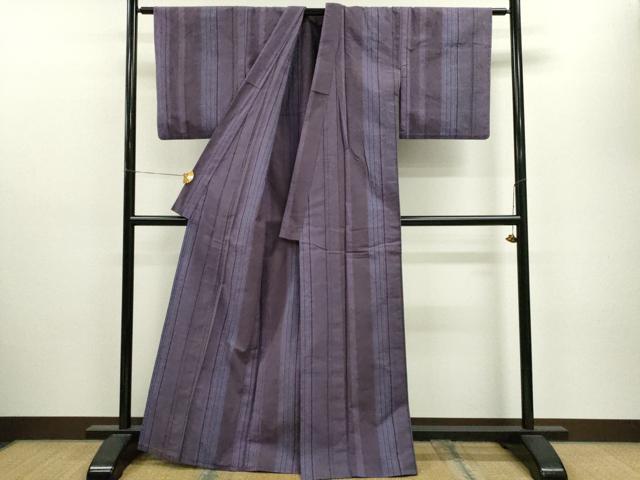 平和屋着物▽上質な紬 単衣 縞 正絹 逸品 CAAV9470ze