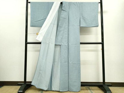 平和屋着物▽江戸小紋　単衣　万筋　浅縹色×白色　正絹　逸品　CAAV9472ze