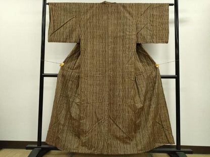 平和屋着物▽上質な紬 単衣 縞 正絹 逸品 CAAV9473ze