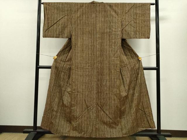 平和屋着物▽上質な紬 単衣 縞 正絹 逸品 CAAV9473ze