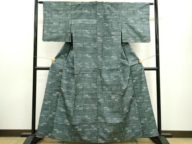 平和屋着物▽上質な紬 単衣 琉球絣文様 正絹 逸品 CAAV9474ze