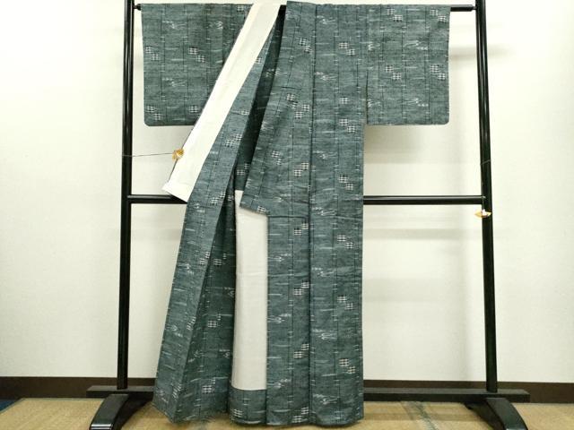 平和屋着物▽上質な紬 単衣 琉球絣文様 正絹 逸品 CAAV9474ze