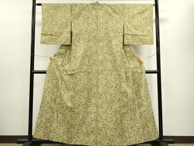 平和屋着物▽上質な紬 単衣 型染め 更紗花唐草文 正絹 逸品 CAAV9476ze