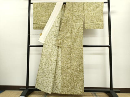 平和屋着物▽上質な紬 単衣 型染め 更紗花唐草文 正絹 逸品 CAAV9476ze
