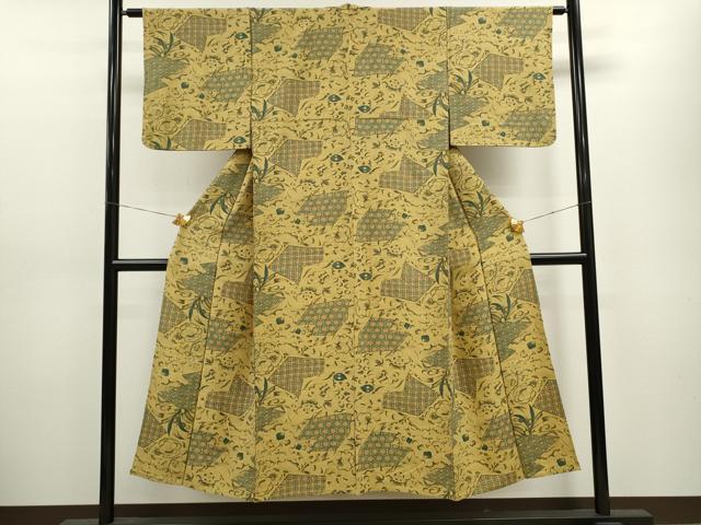平和屋着物▽上質な小紋　単衣　辻が花　切嵌吉祥文　正絹　逸品　CAAV9477ze