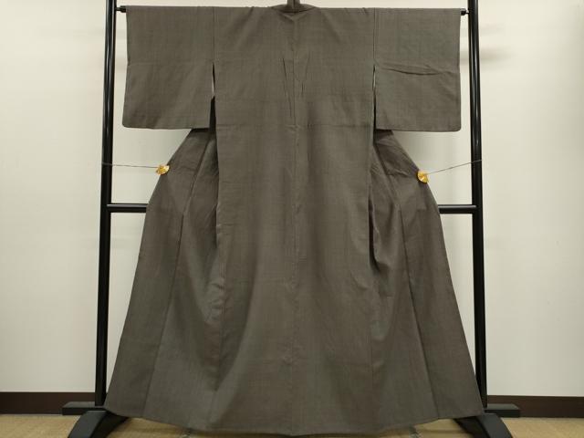 平和屋着物▽結城紬　単衣　藍海松茶色　反端付き　正絹　逸品　CAAV9478ze