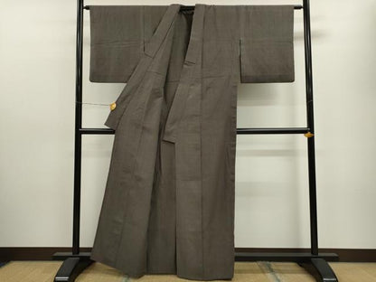平和屋着物▽結城紬　単衣　藍海松茶色　反端付き　正絹　逸品　CAAV9478ze