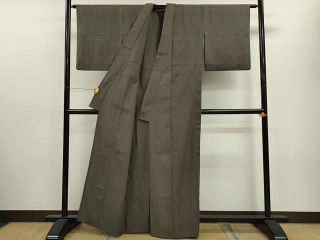 平和屋着物▽結城紬　単衣　藍海松茶色　反端付き　正絹　逸品　CAAV9478ze