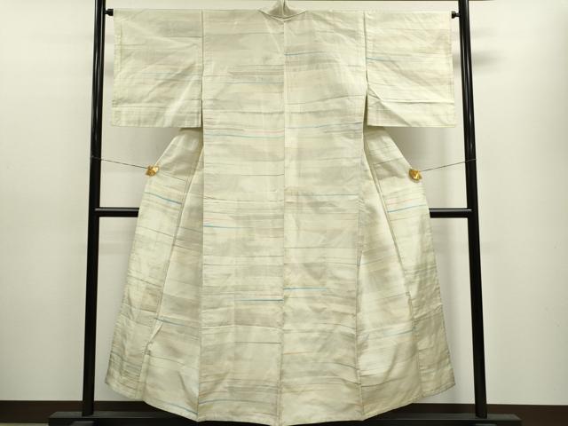 平和屋着物▽上質な紬 単衣 横段吉祥文 正絹 逸品 CAAV9479ze
