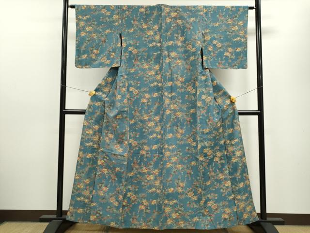 平和屋着物▽上質な小紋 単衣 型染め 枝花文 正絹 逸品 CAAV9480ze