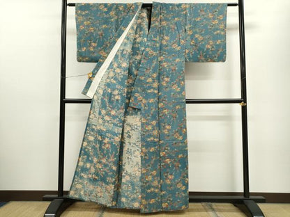 平和屋着物▽上質な小紋 単衣 型染め 枝花文 正絹 逸品 CAAV9480ze