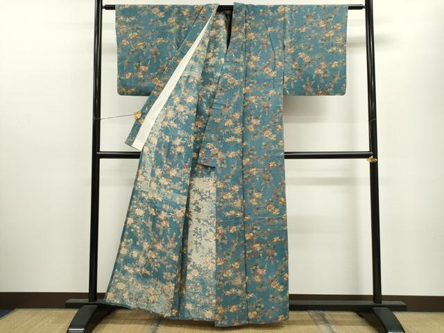 平和屋着物▽上質な小紋 単衣 型染め 枝花文 正絹 逸品 CAAV9480ze