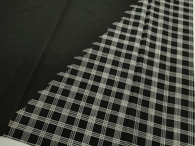 平和屋着物▽訪問着 単衣 格子柄 黒地 洗える着物 CAAV9483ze