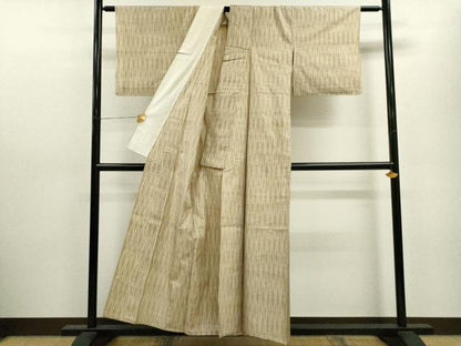 平和屋着物▽上質な紬　単衣　縦枠文　正絹　逸品　CAAV9485ze