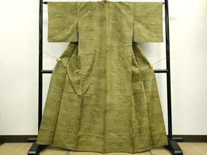 平和屋着物▽上質な紬 単衣 花唐草鳥文 正絹 逸品 CAAV9486ze