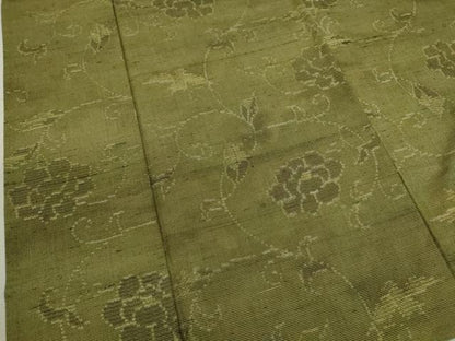 平和屋着物▽上質な紬 単衣 花唐草鳥文 正絹 逸品 CAAV9486ze
