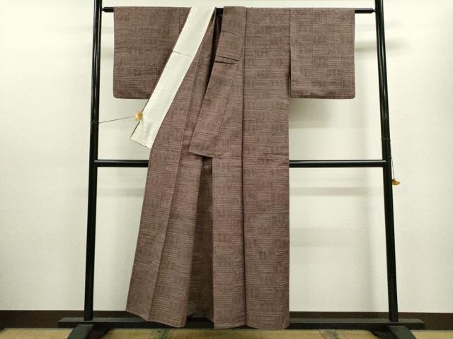 平和屋着物▽上質な紬 単衣 幾何学文様 正絹 逸品 CAAV9487ze