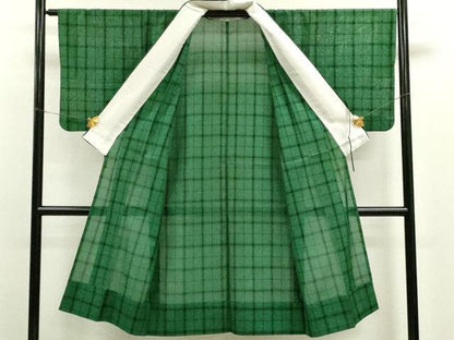 平和屋着物▽道中着　スリーシーズン　春夏秋　塵除け　ロングコート　格子柄　正絹　逸品　CAAV9490ze