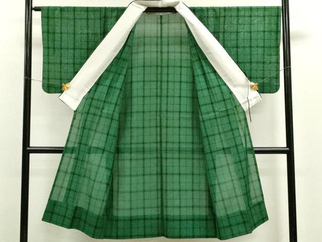 平和屋着物▽道中着　スリーシーズン　春夏秋　塵除け　ロングコート　格子柄　正絹　逸品　CAAV9490ze