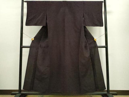 平和屋着物▽上質な色無地　単衣　御召縮緬　紫黒色　正絹　逸品　CAAV9492ze