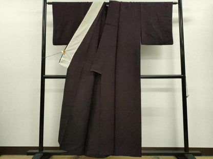 平和屋着物▽上質な色無地　単衣　御召縮緬　紫黒色　正絹　逸品　CAAV9492ze