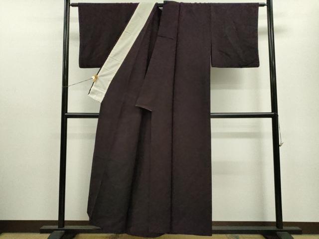 平和屋着物▽上質な色無地　単衣　御召縮緬　紫黒色　正絹　逸品　CAAV9492ze
