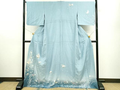 平和屋着物▽訪問着　単衣　友禅　作家物　枝花文　暈し染め　正絹　逸品　CAAV9496ze
