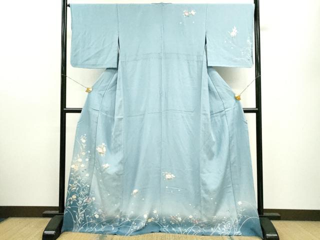 平和屋着物▽訪問着　単衣　友禅　作家物　枝花文　暈し染め　正絹　逸品　CAAV9496ze