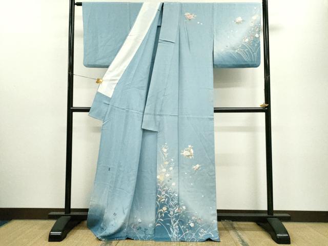 平和屋着物▽訪問着　単衣　友禅　作家物　枝花文　暈し染め　正絹　逸品　CAAV9496ze
