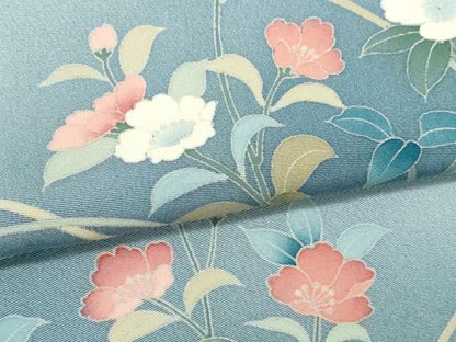 平和屋着物▽訪問着　単衣　友禅　作家物　枝花文　暈し染め　正絹　逸品　CAAV9496ze