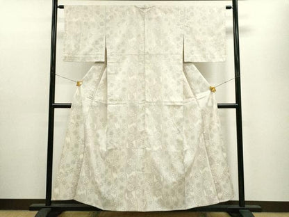 平和屋着物▽上質な紬 単衣 変わり縞吉祥花文 正絹 逸品 CAAV9497ze