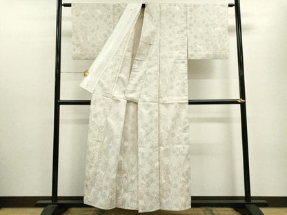平和屋着物▽上質な紬 単衣 変わり縞吉祥花文 正絹 逸品 CAAV9497ze