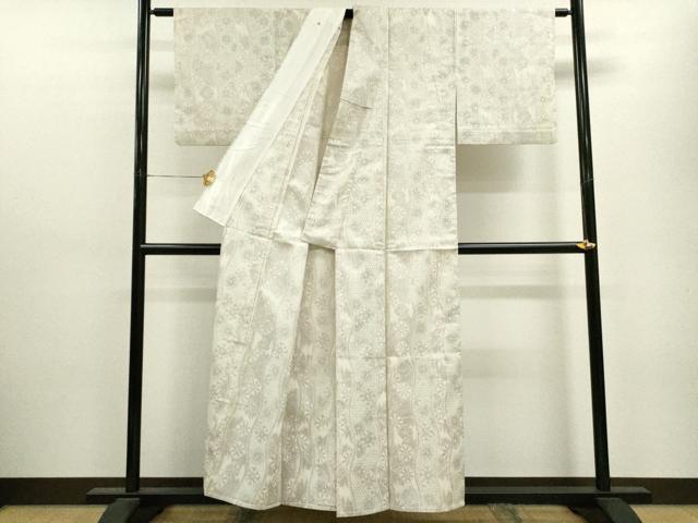 平和屋着物▽上質な紬 単衣 変わり縞吉祥花文 正絹 逸品 CAAV9497ze