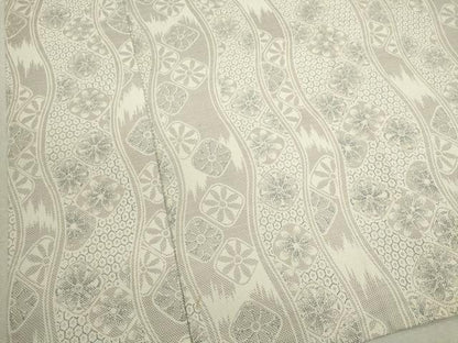 平和屋着物▽上質な紬 単衣 変わり縞吉祥花文 正絹 逸品 CAAV9497ze