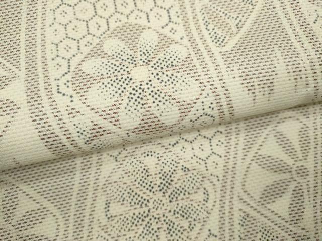 平和屋着物▽上質な紬 単衣 変わり縞吉祥花文 正絹 逸品 CAAV9497ze