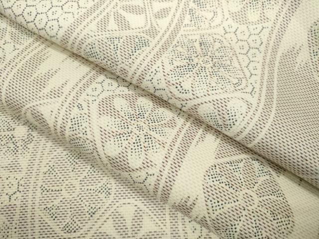 平和屋着物▽上質な紬 単衣 変わり縞吉祥花文 正絹 逸品 CAAV9497ze