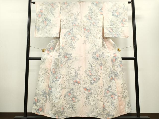 平和屋着物▽上質な小紋 単衣 枝花文 暈し染め 正絹 逸品 CAAV9500ze