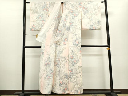 平和屋着物▽上質な小紋 単衣 枝花文 暈し染め 正絹 逸品 CAAV9500ze
