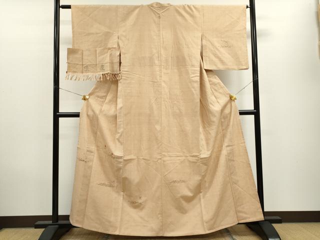 平和屋着物▽訪問着 単衣 紬地 刺繍 草花文 金彩 反端付き 正絹 逸品 CAAV9501ze