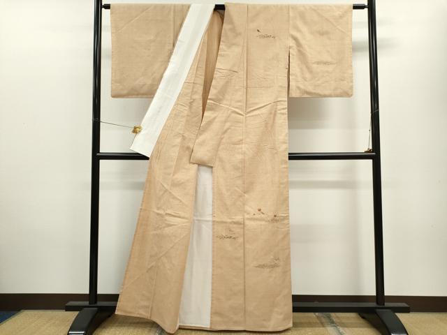 平和屋着物▽訪問着 単衣 紬地 刺繍 草花文 金彩 反端付き 正絹 逸品 CAAV9501ze