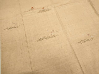 平和屋着物▽訪問着 単衣 紬地 刺繍 草花文 金彩 反端付き 正絹 逸品 CAAV9501ze