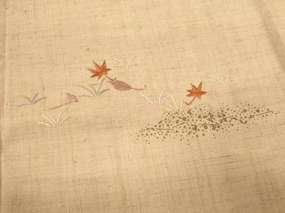 平和屋着物▽訪問着 単衣 紬地 刺繍 草花文 金彩 反端付き 正絹 逸品 CAAV9501ze