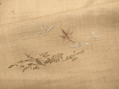 平和屋着物▽訪問着 単衣 紬地 刺繍 草花文 金彩 反端付き 正絹 逸品 CAAV9501ze