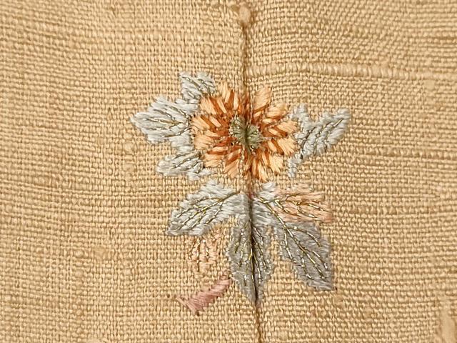 平和屋着物▽訪問着 単衣 紬地 刺繍 草花文 金彩 反端付き 正絹 逸品 CAAV9501ze