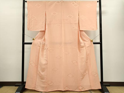 平和屋着物▽上質な色無地　単衣　菱草花地紋　一斤染色　正絹　逸品　CAAV9502ze